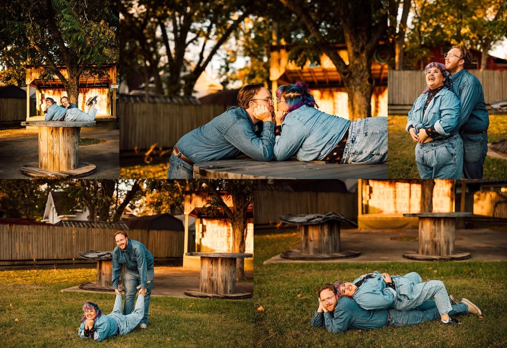 Smiling Family Playing Showing Funny Poses on Green Hill. Couple Enjoying  Games. Stock Photo - Image of green, happiness: 259594056