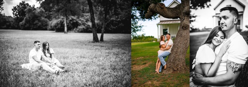 cowboy country couple leaning on a tree