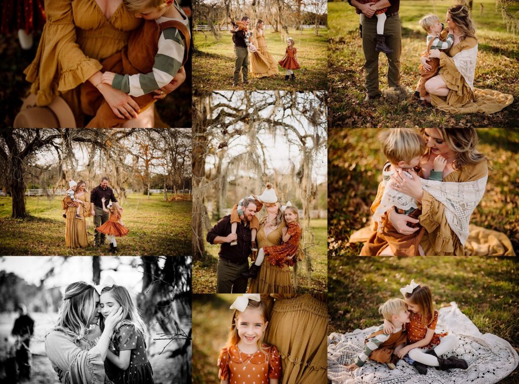 family of four dressed in fall colors