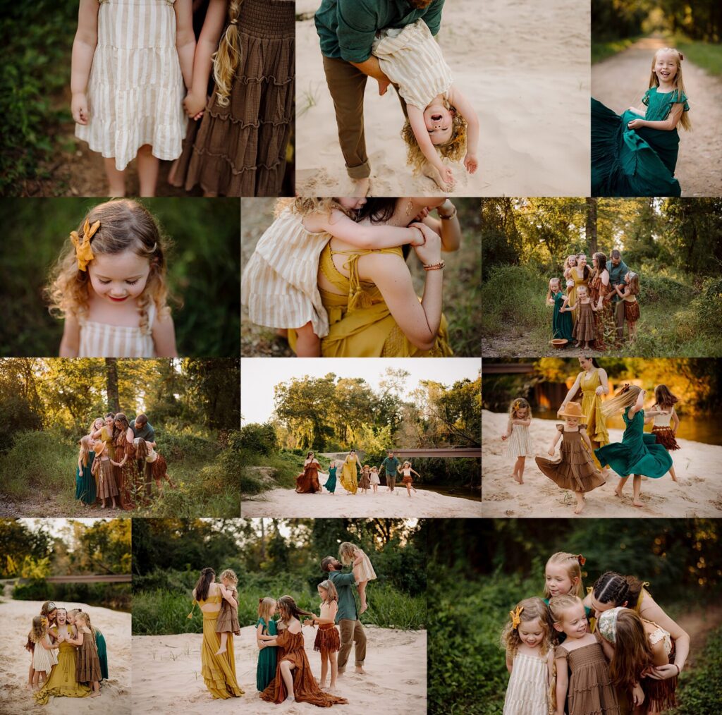 Beautiful children playing and laughing outdoors during golden hour.