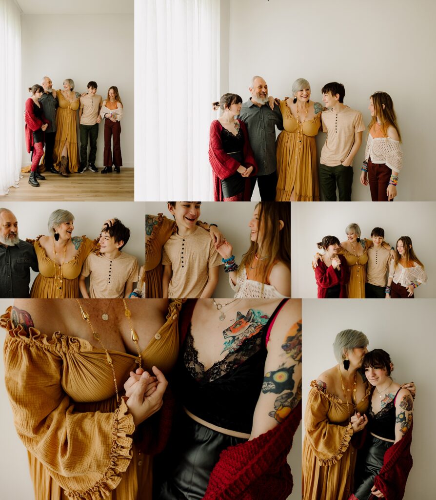 Beautiful family group enjoying a joyful moment during a studio session in The Woodlands, TX.