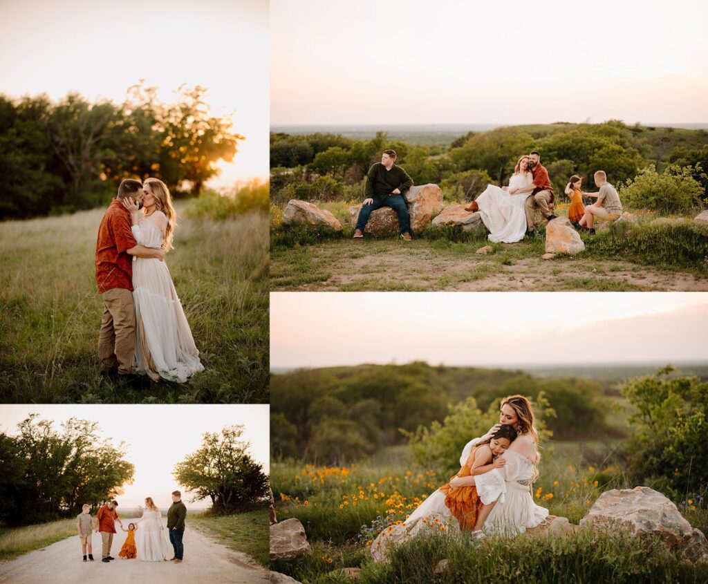 Beautiful family photos taken outdoors during sunset in The Woodlands, TX.